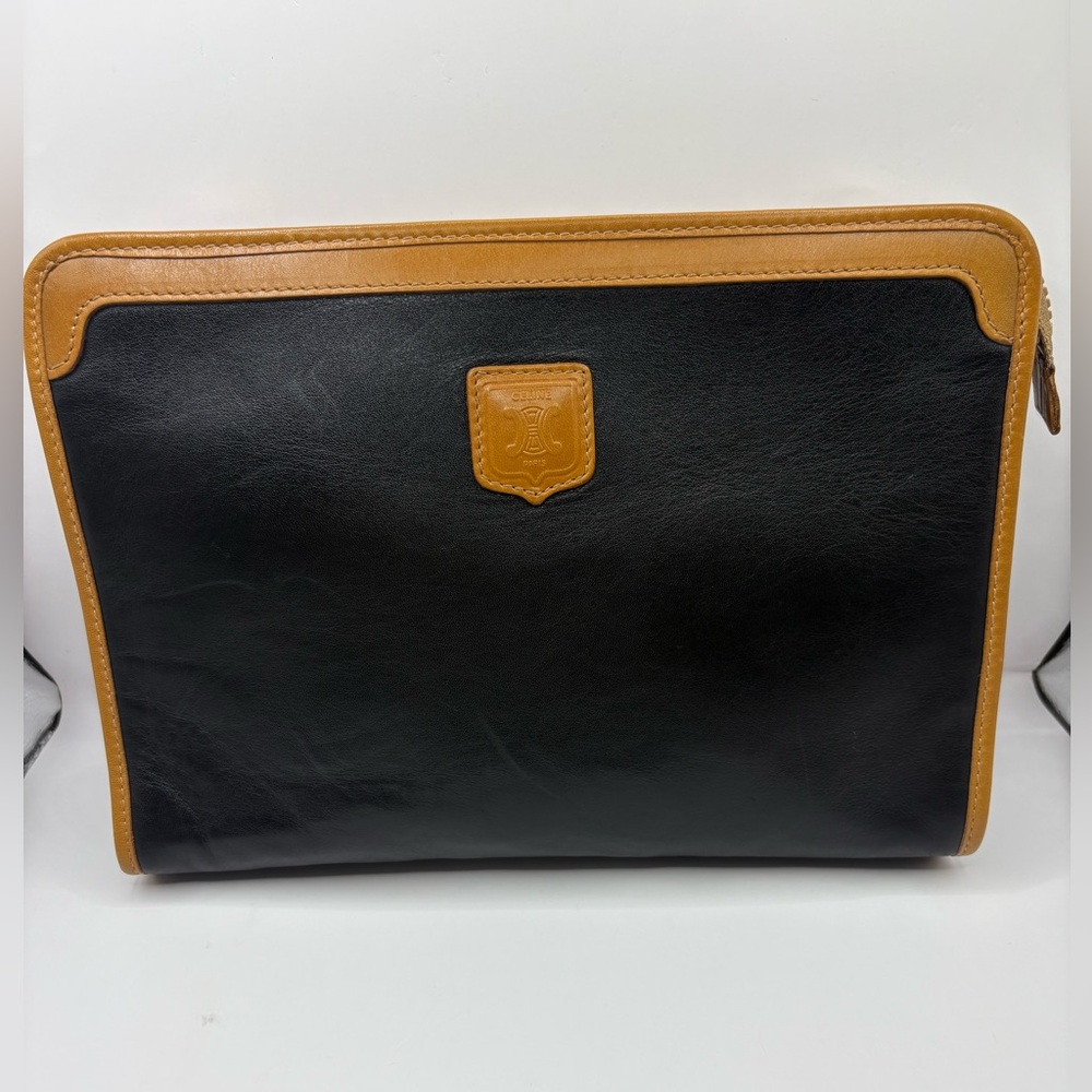 Celine black and Tan Leather second bag, toiletries bag